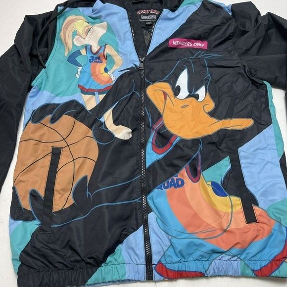 Members Only Looney Tunes Bugs Bunny Windbreaker Black Hoodie Jacket Mens Size S - Picture 5 of 8